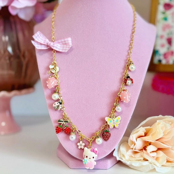 22k Gold Plated Strawberry Hello Kitty Charm Necklace - Picture 2 of 2